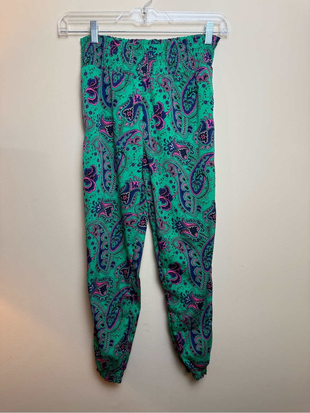Aerie Green Paisley Leggings with Purple Accents